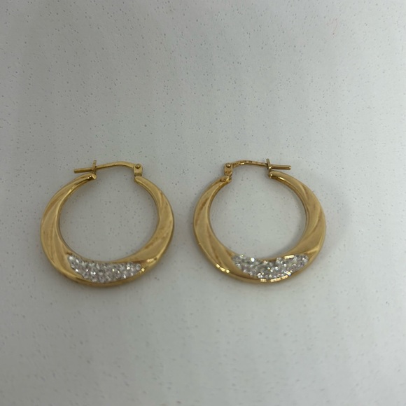 Sterling Silver Gold Plated Pave’ Earrings Lever Back Reversible New - Picture 1 of 5